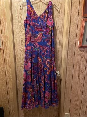 Jones New York Blue Paisley Maxi Dress with Pink & Orange Accents
